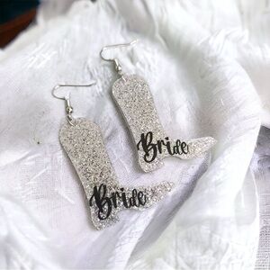 Silver Sparkle: Chic Bride Boot Earrings to Shine at Your Bachelorette Party!